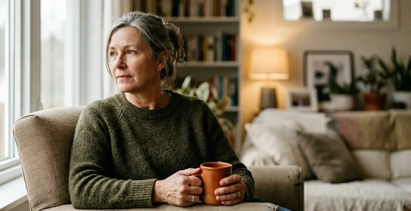 Compassionate adult managing dual caregiving responsibilities with calm determination