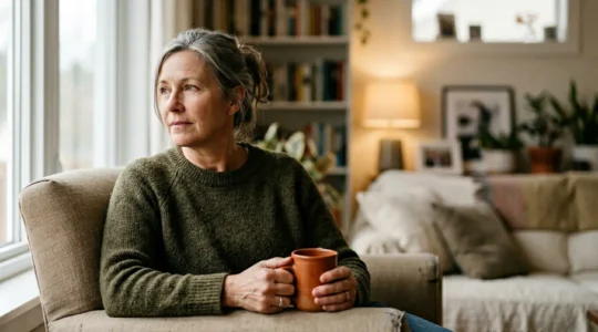 Compassionate adult managing dual caregiving responsibilities with calm determination