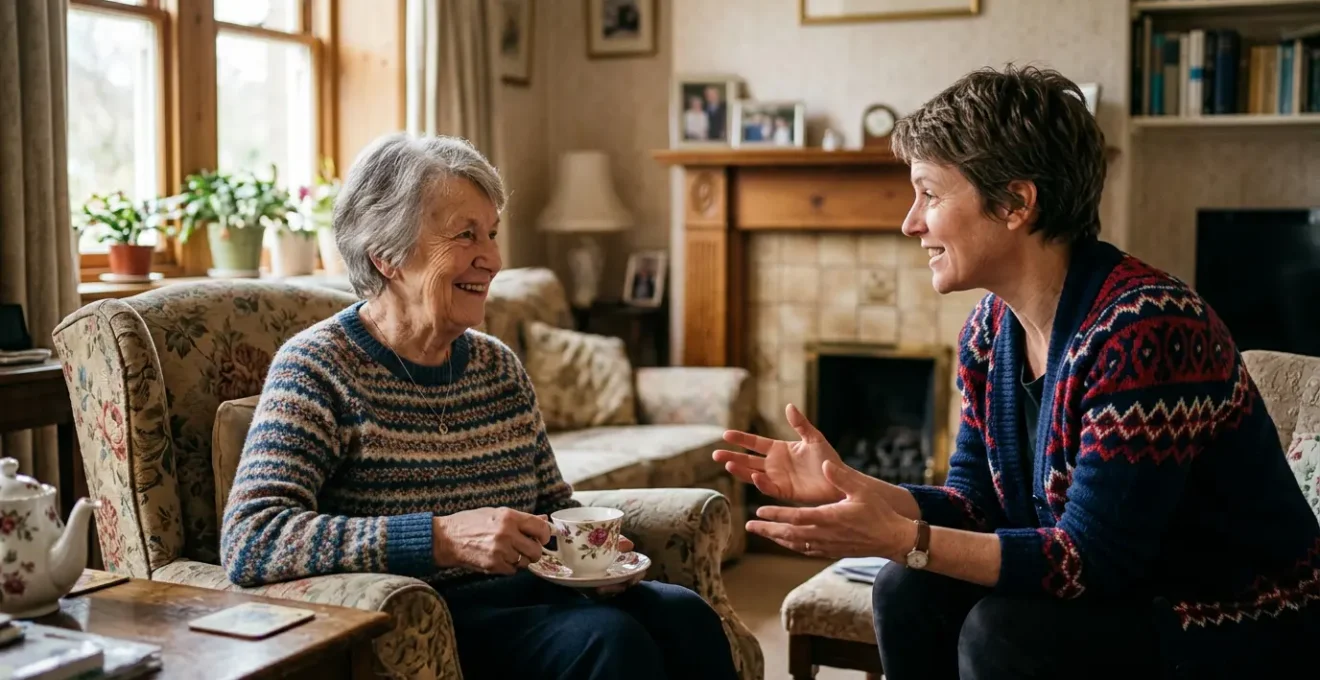 Compassionate home care scene showing continuity and trust in UK domestic setting
