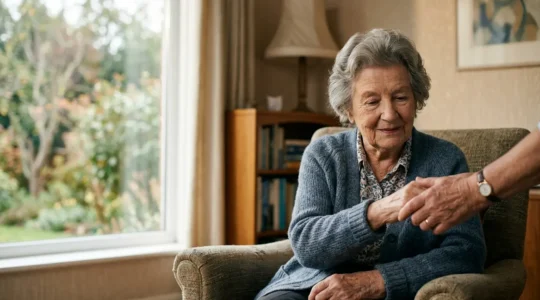 Senior receiving compassionate care assistance at home