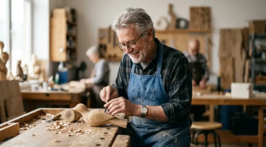 Mature adult engaged in meaningful activity demonstrating balance between challenge and capability
