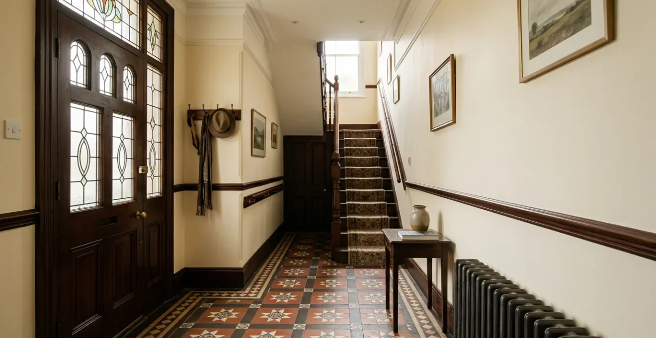 Victorian terrace house hallway with period features adapted for senior accessibility