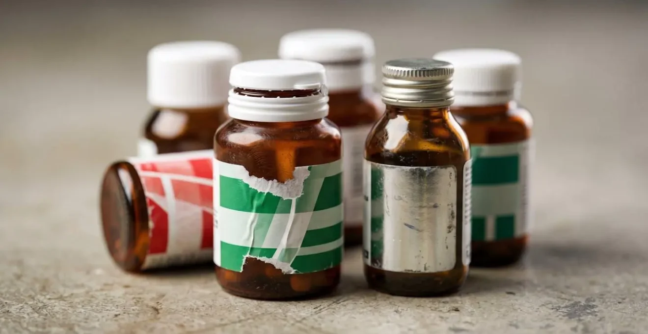 Close-up of multiple medication bottles arranged for comprehensive medication review