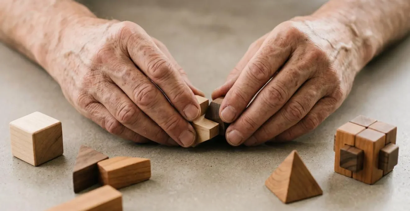 Close-up of senior hands learning new fine motor skill with focused concentration