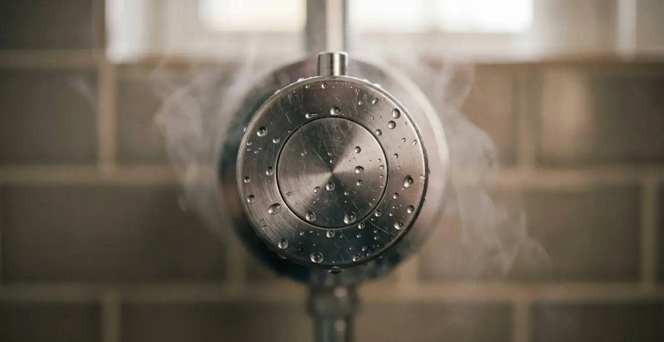Close-up of thermostatic mixing valve mechanism regulating water temperature for senior safety